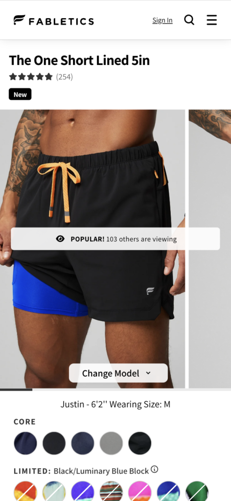 Fabletics "the one short lined 5in" shorts